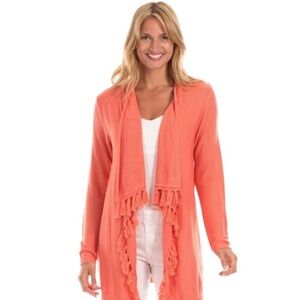 Duffield Lane Womens Ashley Tassel Open Cardigan Sweater Size XS Melon Coral NWT